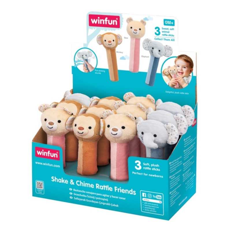 خشخيشة قطيفة Shake & Chime Rattle Friends من Winfun، حيوان متنوع