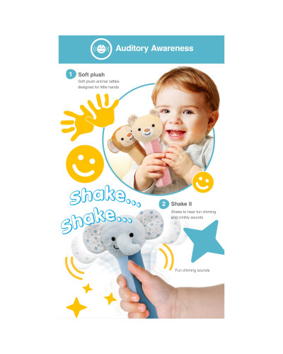 خشخيشة قطيفة Shake & Chime Rattle Friends من Winfun، حيوان متنوع