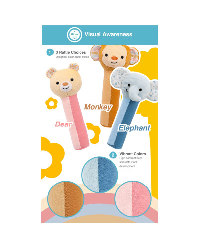 Winfun Shake & Chime Rattle Friends plush baby rattle, assorted animal