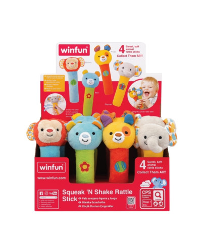 خشخيشة عصا من القطيفة للرضع Squeak 'N Shake متنوعة Winfun