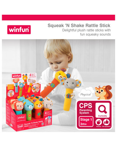 Winfun Squeak 'N Shake plush rattle stick, assorted model