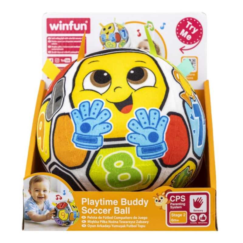 Winfun Playtime Buddy soft musical soccer ball for babies with satin taggies