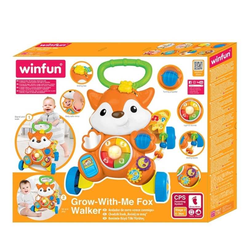 Winfun Grow-With-Me Fox Walker baby push walker with activity panel