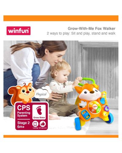 Winfun Grow-With-Me Fox Walker baby push walker with activity panel