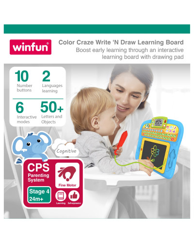 Pizarra educativa Color Craze Write 'N Draw de Winfun con pantalla LCD y tablilla