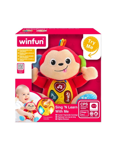 Winfun Sing 'N Learn With Me Monkey musical plush with 3 light-up buttons