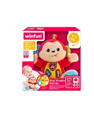 Winfun Sing 'N Learn With Me Monkey musical plush with 3 light-up buttons