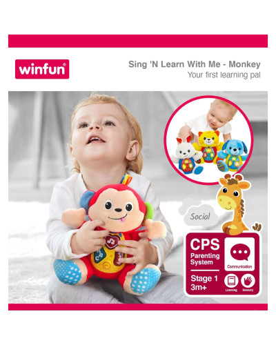 Peluche musicale Singe Sing 'N Learn With Me Winfun avec 3 boutons lumineux