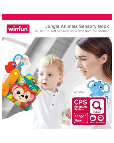 Livre sensoriel bébé Jungle Animals Sensory Book Winfun avec anneau de dentition