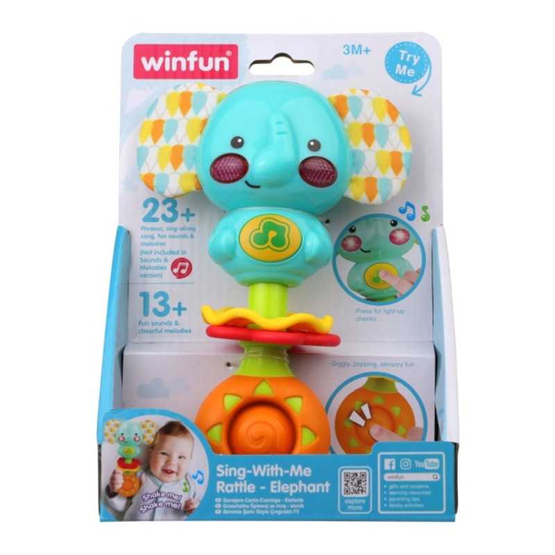 Sonajero musical elefante Sing-With-Me de Winfun con mejillas luminosas