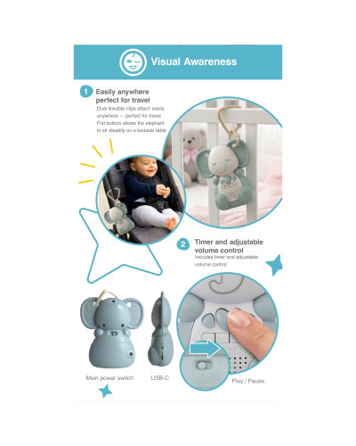 WinFun On-the-Go Light-up Soother elephant portable musical night light