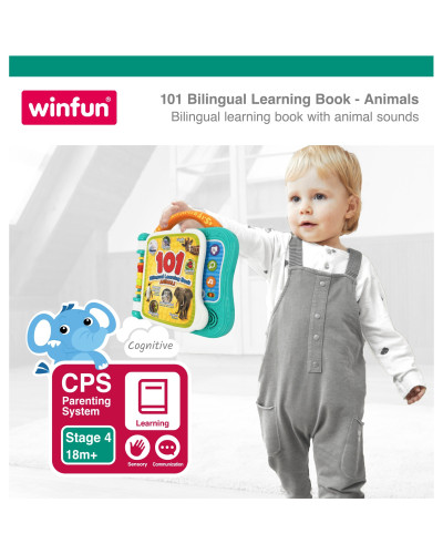 كتاب صوتي ثنائي اللغة 101 Bilingual Learning Book للحيوانات من Winfun مع مقبض