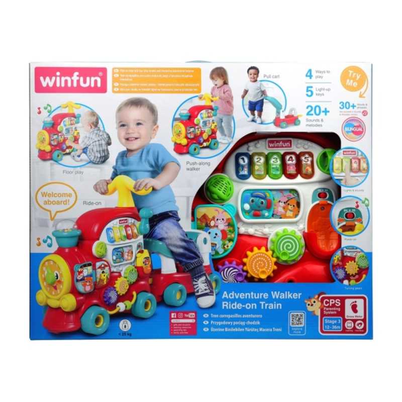 Trotteur porteur bébé train 4 en 1 Adventure Walker Ride-on Train Winfun avec remorque
