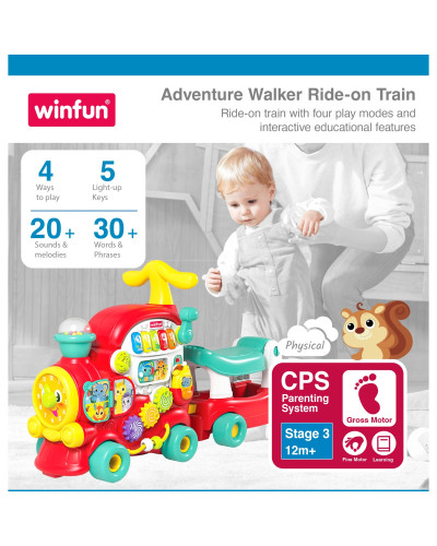 مشاية وقطار ركوب Adventure Walker Ride-on Train من Winfun مع مقطورة