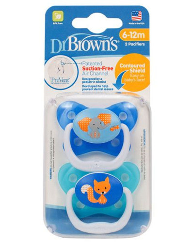 Sucettes Dr. Brown's PreVent Butterfly 6-18 mois bleues – lot de 2