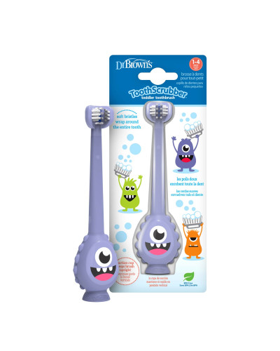 Cepillo de dientes ToothScrubber de Dr. Brown's, monstruo morado, cabezal de tres caras