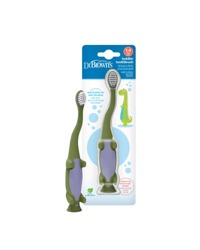 Cepillo de dientes dinosaurio verde Dr. Brown's para peques de 1-4 años