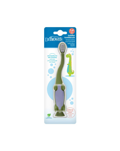 Cepillo de dientes dinosaurio verde Dr. Brown's para peques de 1-4 años