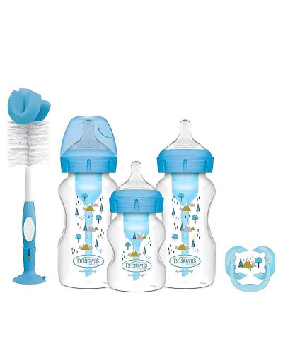 Dr. Brown's blue newborn gift set with Options+ anti-colic bottles