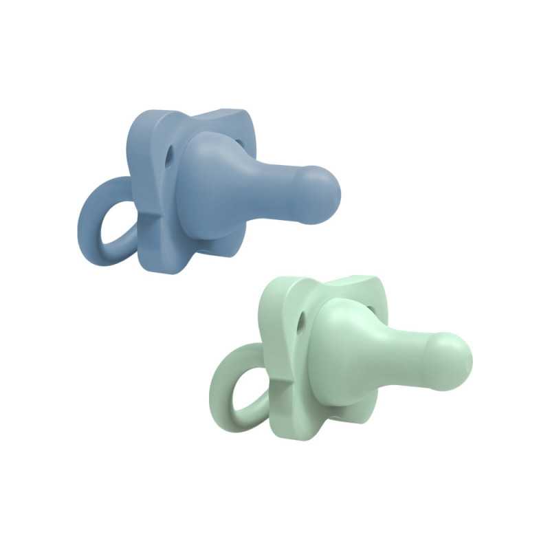 Sucettes Dr. Brown's HappyPaci bleu et vert dans leur emballage