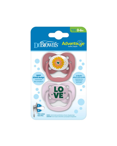 Pack de 2 chupetes Advantage Stage 1 rosa Dr. Brown's