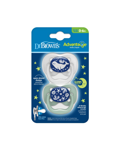 Dr. Brown's Advantage Stage 1 blue glow-in-the-dark pacifier 2-pack