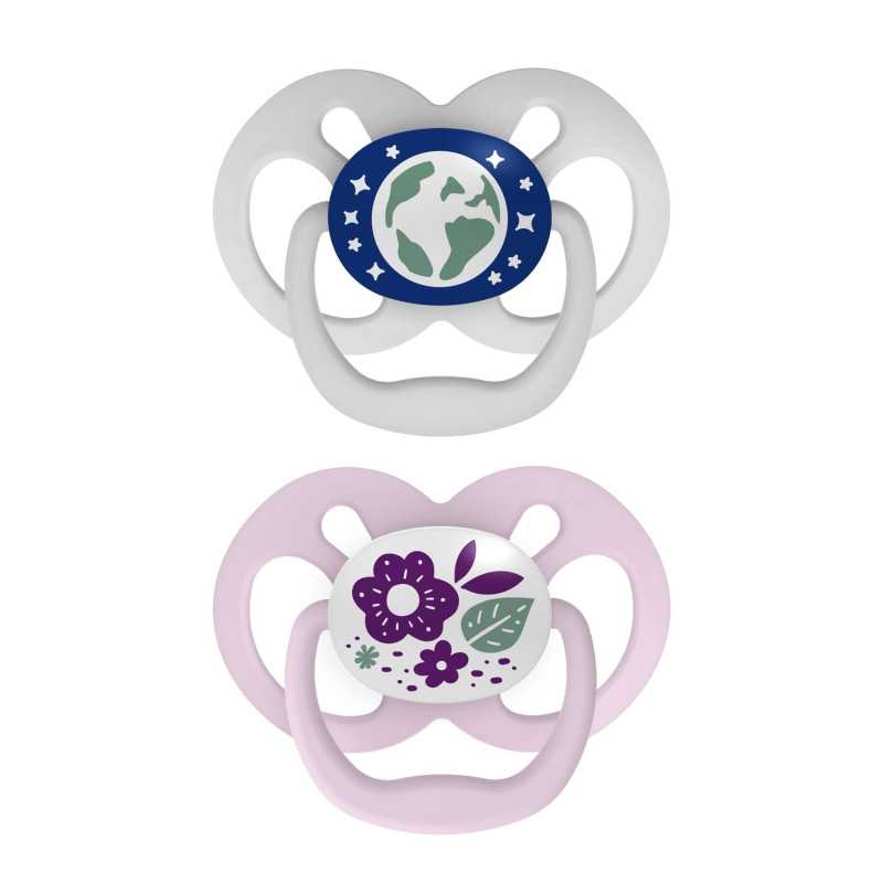 Sucettes phosphorescentes Advantage Stage 2 rose-violet Dr. Brown's – vue de face Sucettes phosphorescentes Advantage Stage 2 rose-violet Dr. Brown's – vue de face