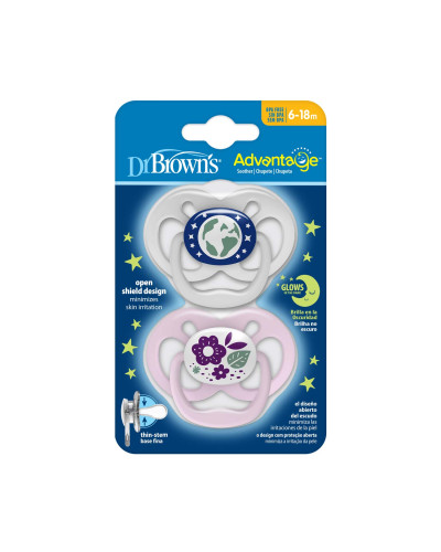 Sucettes phosphorescentes Advantage Stage 2 rose-violet Dr. Brown's – vue de face