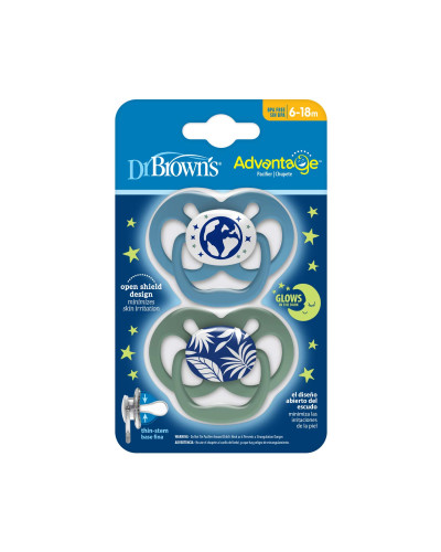 Sucettes phosphorescentes Advantage Stage 2 bleues Dr. Brown's – vue de face
