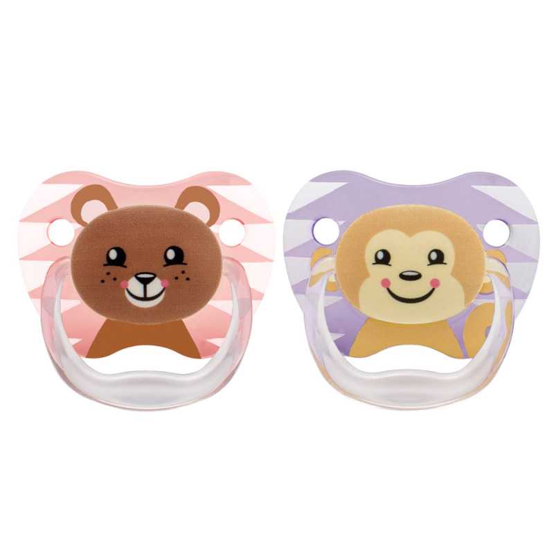 Sucettes PreVent Printed Shield Stage 2 rose et violet Dr. Brown's – vue de face