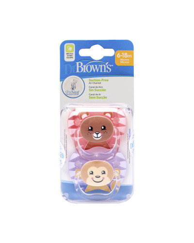 Sucettes PreVent Printed Shield Stage 2 rose et violet Dr. Brown's – vue de face