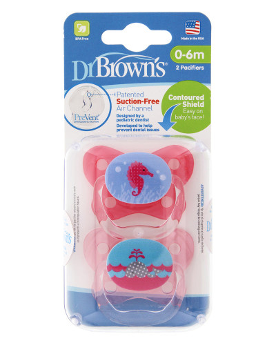 Pack de 2 chupetes PreVent Butterfly 0-6 meses rosa Dr. Brown's