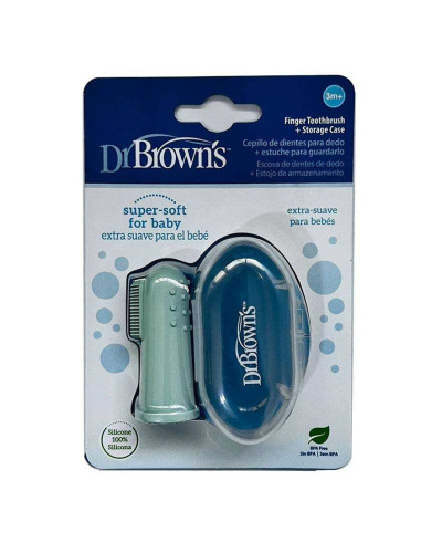 Dr. Brown's light green silicone finger toothbrush with case