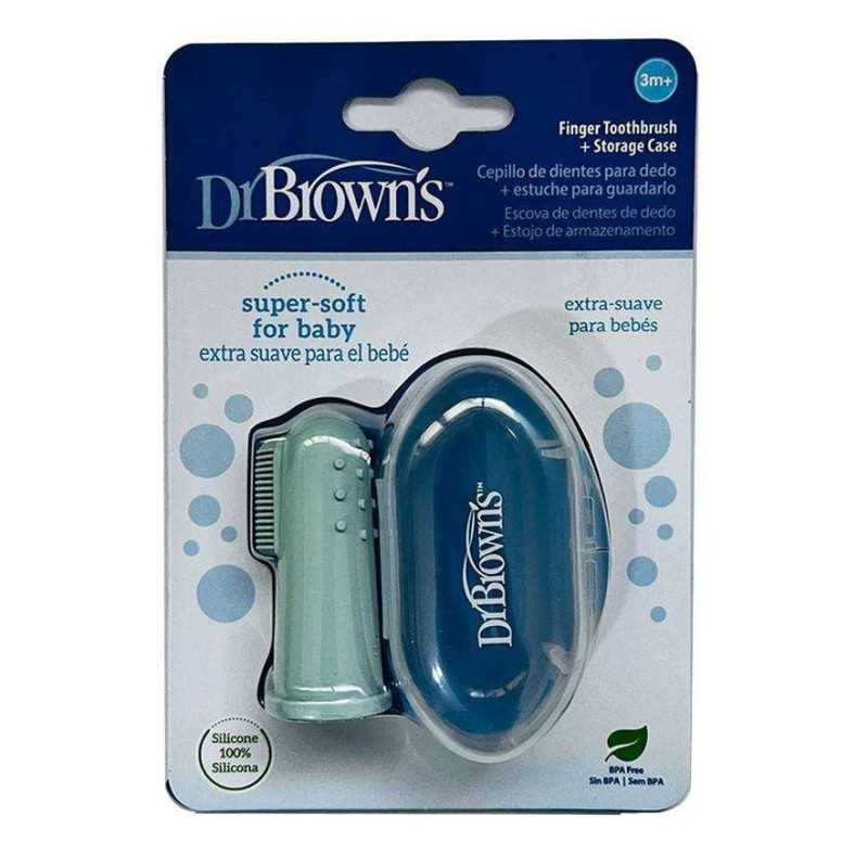 Dr. Brown's light green silicone finger toothbrush with case
