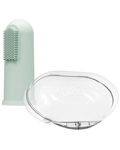 Dr. Brown's light green silicone finger toothbrush with case