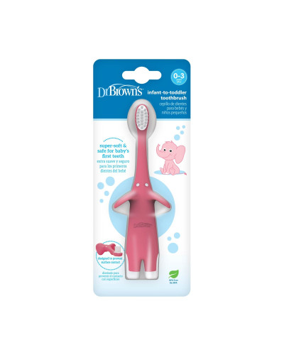 Brosse à dents bébé Dr. Brown's éléphant rose dans son emballage