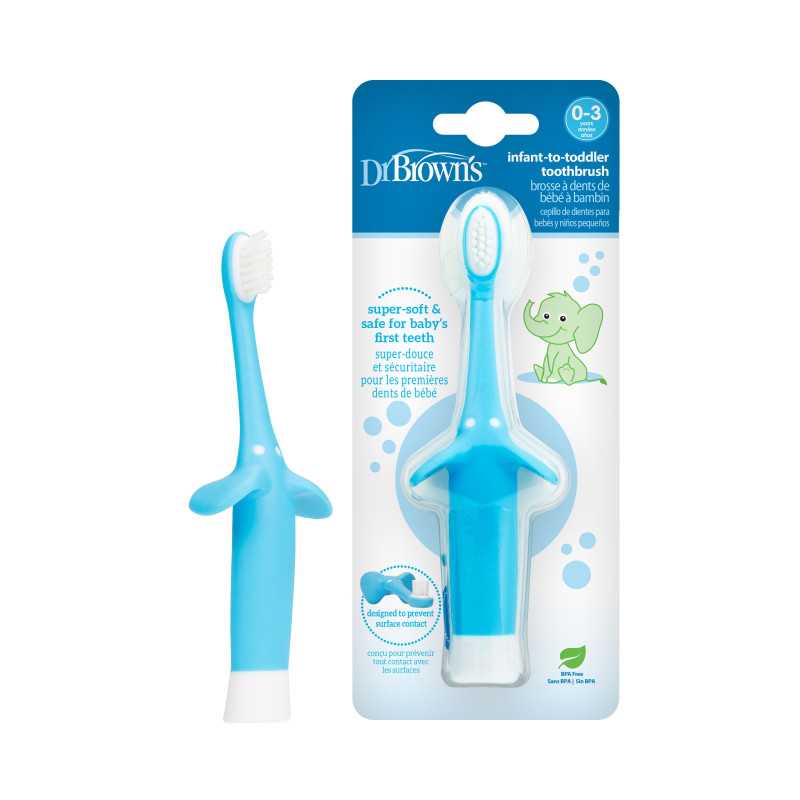 Brosse à dents bébé Dr. Brown's éléphant bleu – vue produit