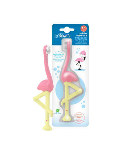 Dr. Brown's Flamingo toddler toothbrush with suction base