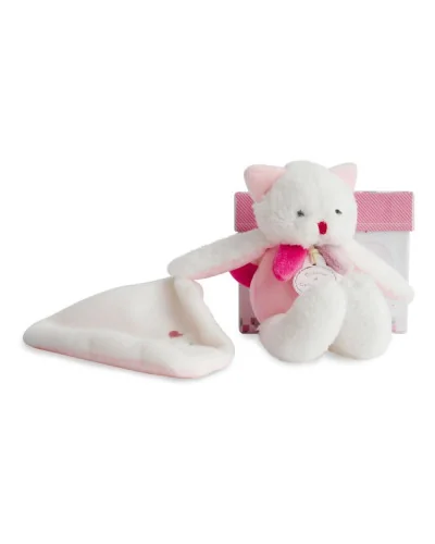 Les Gommettes pink cat soft toy pacifier clip Doudou et Compagnie