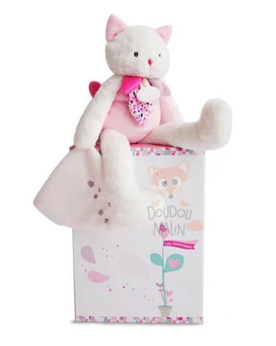 Peluche gato rosa con sujetachupetes Les Gommettes Doudou et Compagnie