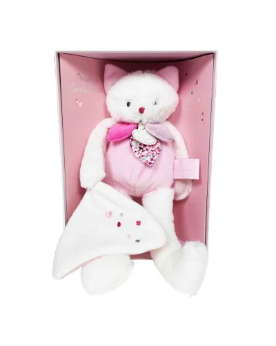 Peluche gato rosa con sujetachupetes Les Gommettes Doudou et Compagnie