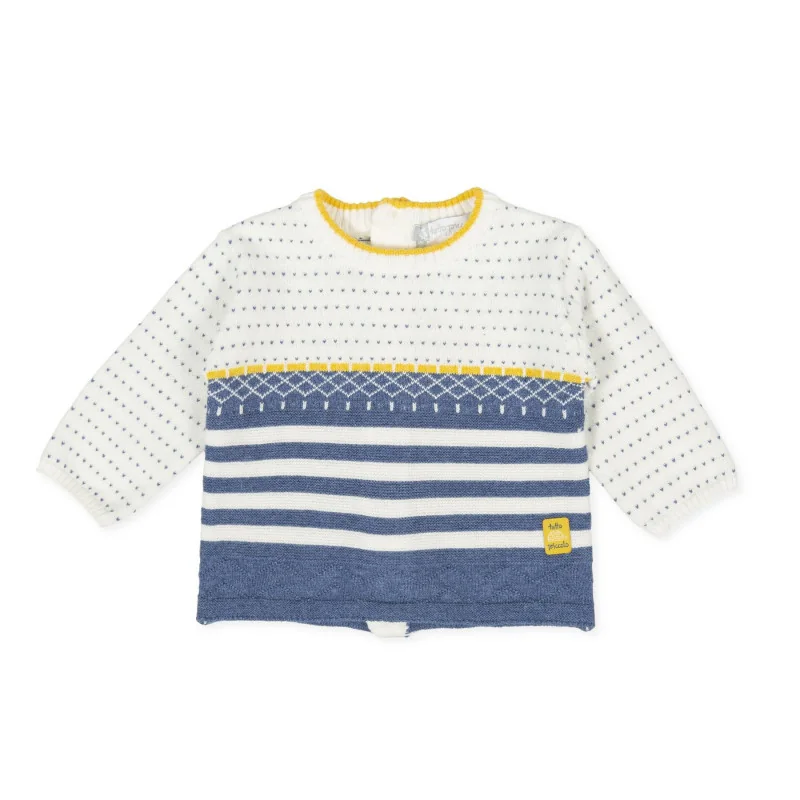 Girls' knitted jumper Aries white and dark blue 6 months Tutto Piccolo
