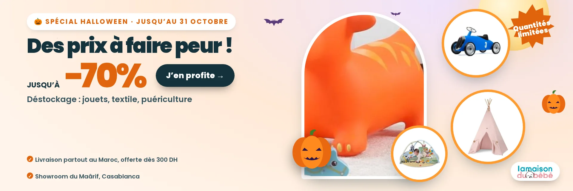 Halloween : jusqu’à −70 % sur le déstockage jouets, textile et puériculture